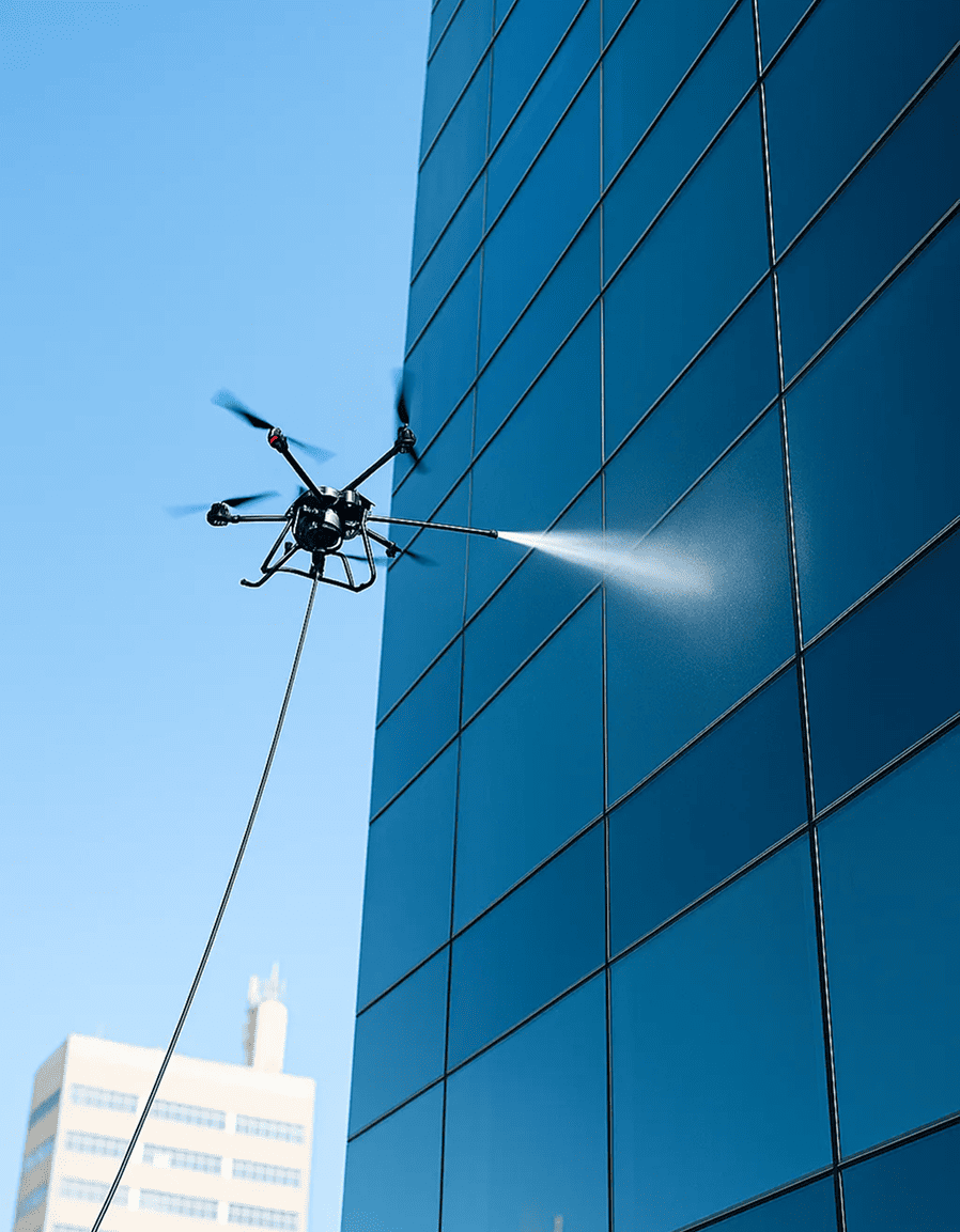 Drone limpando prédio